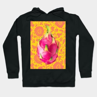 Dragon Fruit Blush Pink and Pastel Blue Paisley Floral Pattern - Funky Summer Fruits Hoodie